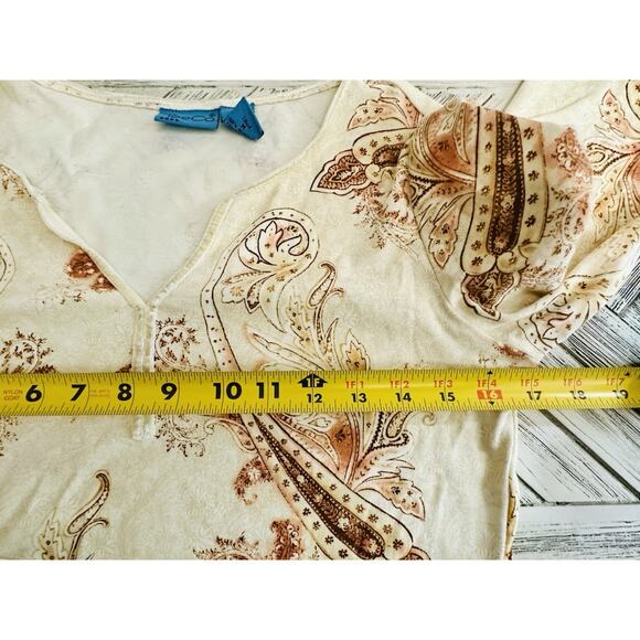 Vtg Y2K Tan & Brown Paisley Blue Size Medium With Velvet Accents Boho Western - Picture 5 of 6